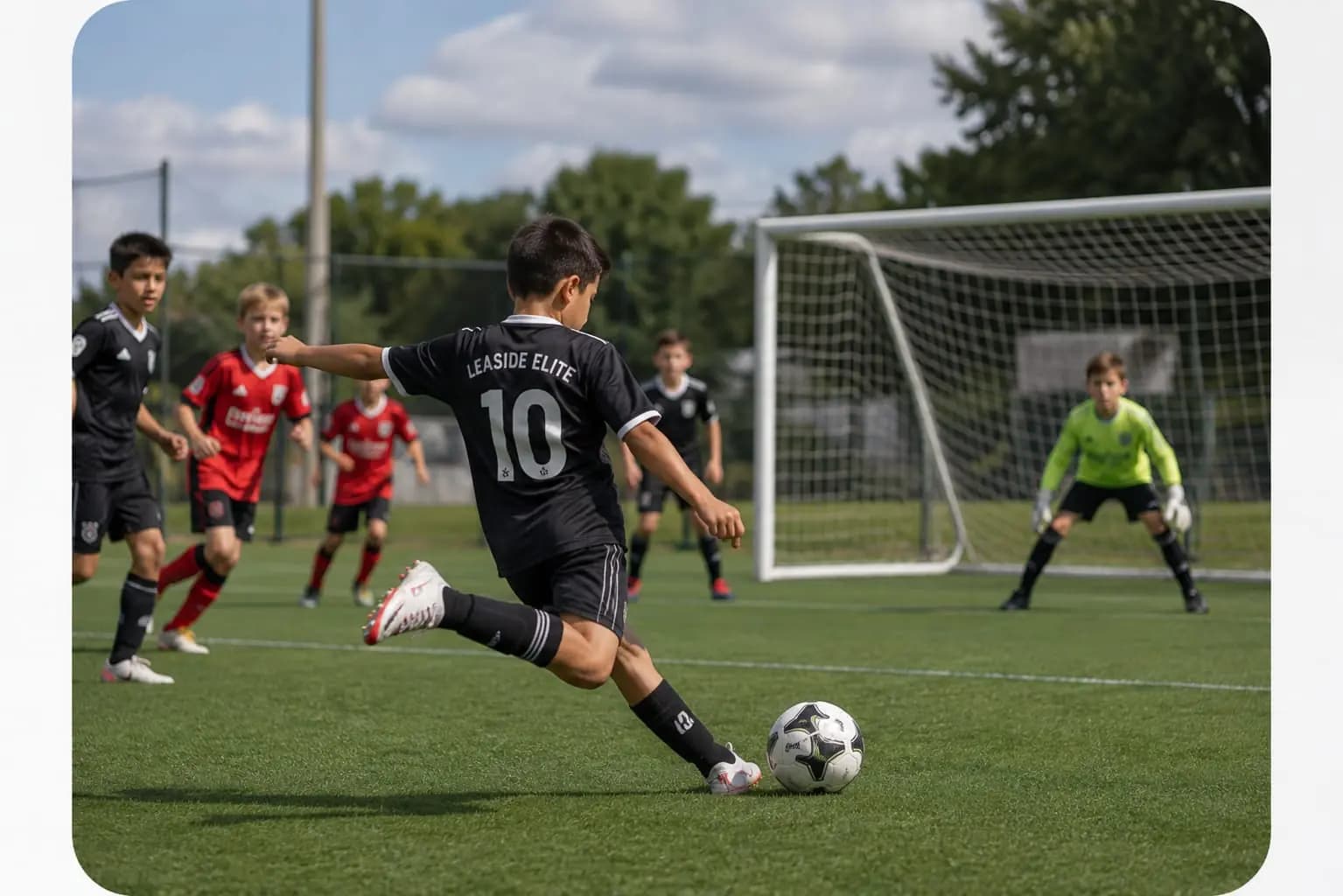 Leaside Elite player taking a shot on goal